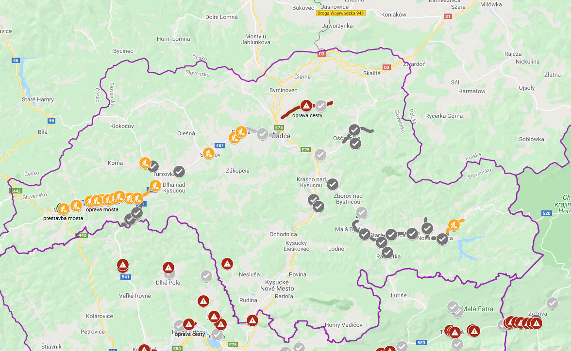 oprava ciest mapa