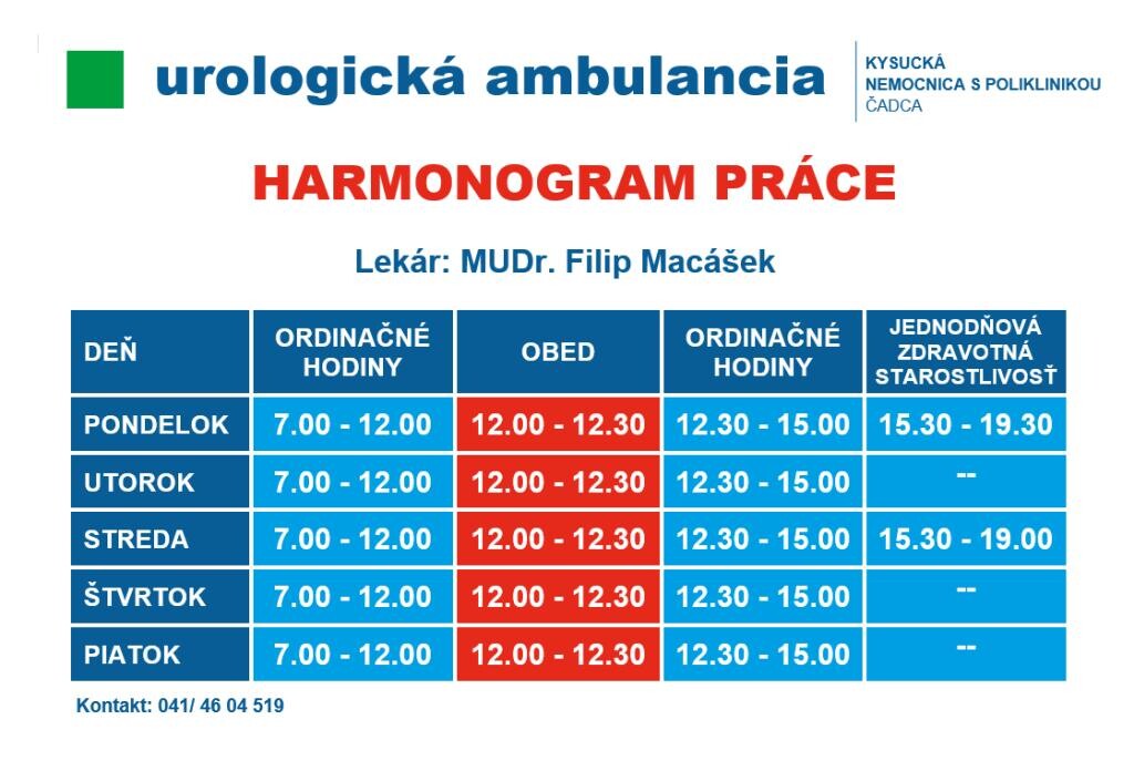 nemocnica cadca urologia otvaracie hodiny